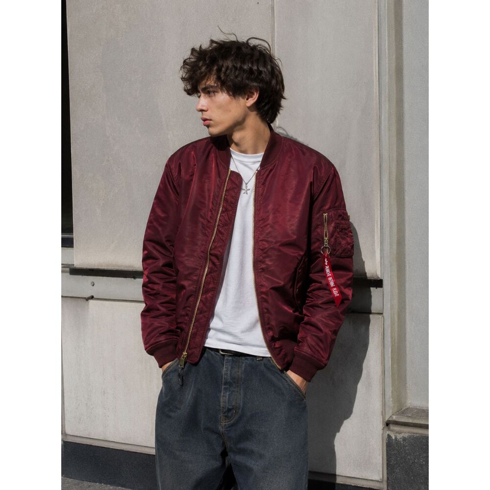 ALPHA INDUSTRIES Reversible Maroon Orange Bomber Jacket   Mens Size Medium